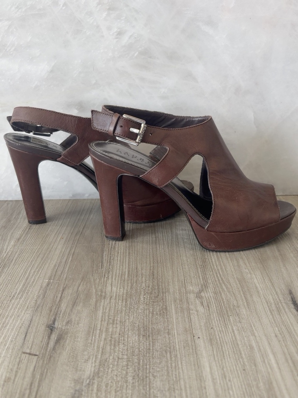 Lauren Ralph Lauren Brown Leather Platform Slingback Heels